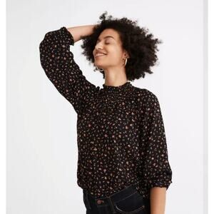 MADEWELL sz 2X Smocked-Neck Ruffle Top in Stem Scatter